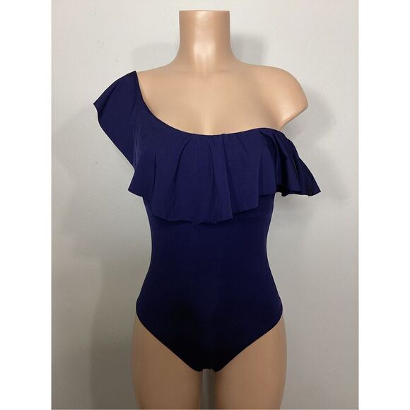 New. Trina Turk navy off shoulder ruffle top. Size 8. Retails $148 - Picture 11 of 11